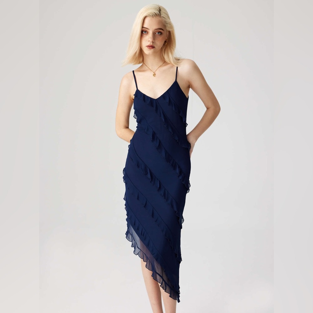 Navy blue ruffled dress